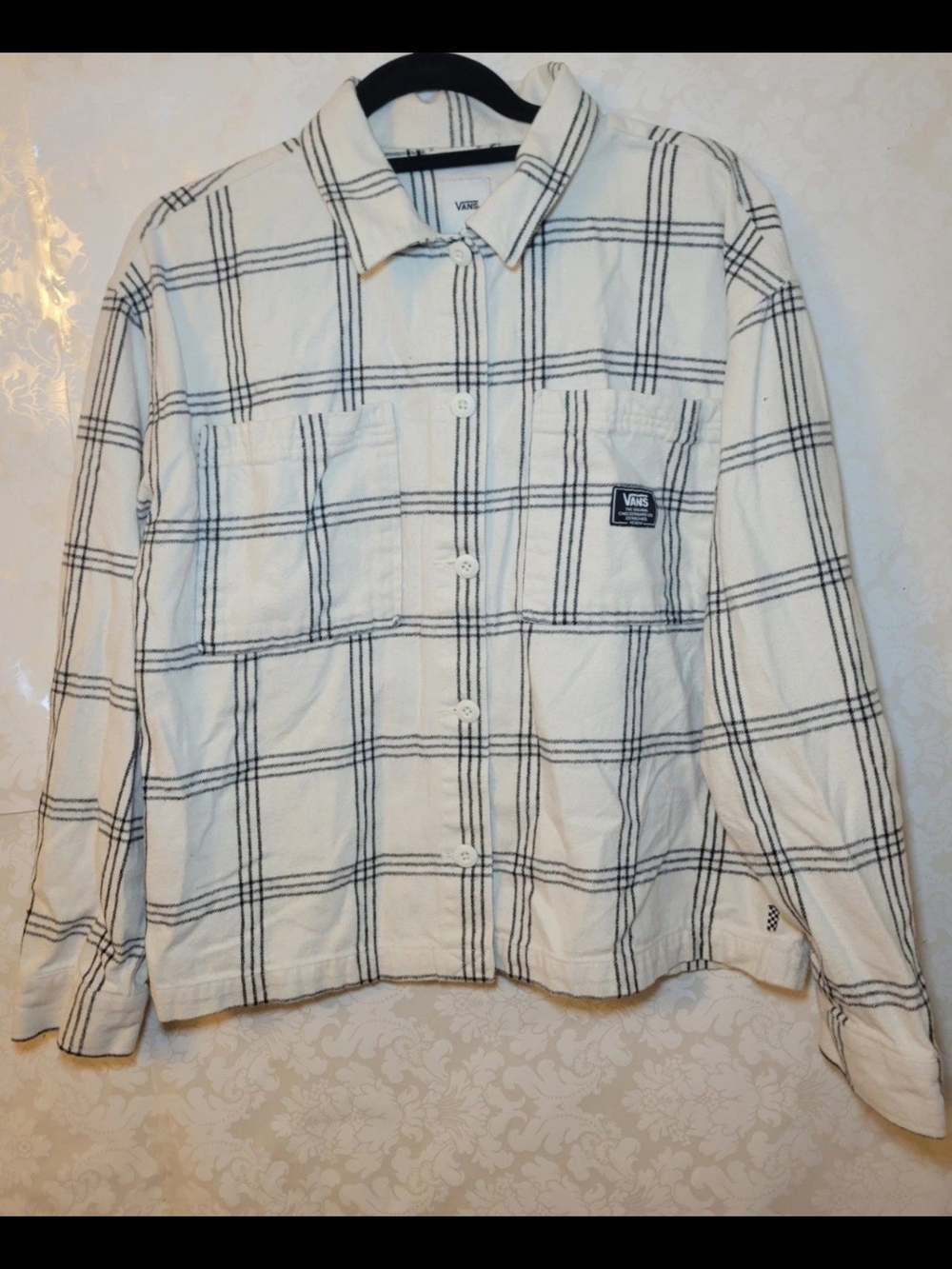 Vans White Plaid Long Sleeve Button-Up Shirt
